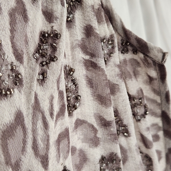 Joie Beaded Stone Mist Animal Print Silk Dress Size L - Picture 3 of 12